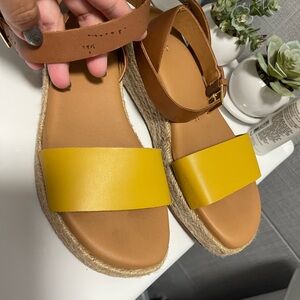 Clarks Yellow and Tan Espadrille Sandals